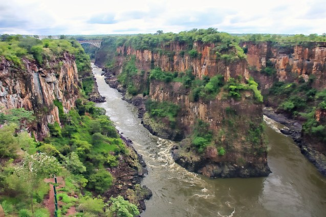 Victoria falls gorge from the cafe. You can see the bridge from Zim to Zam far off in the distance