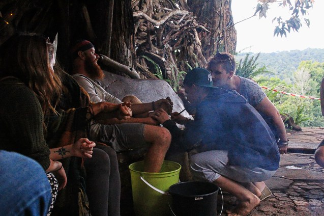 Performing surgery with a fork. 