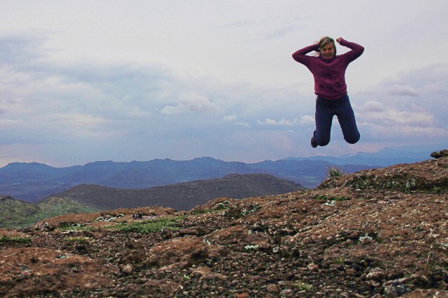 Jumping for joy at the highest point in Lesotho.