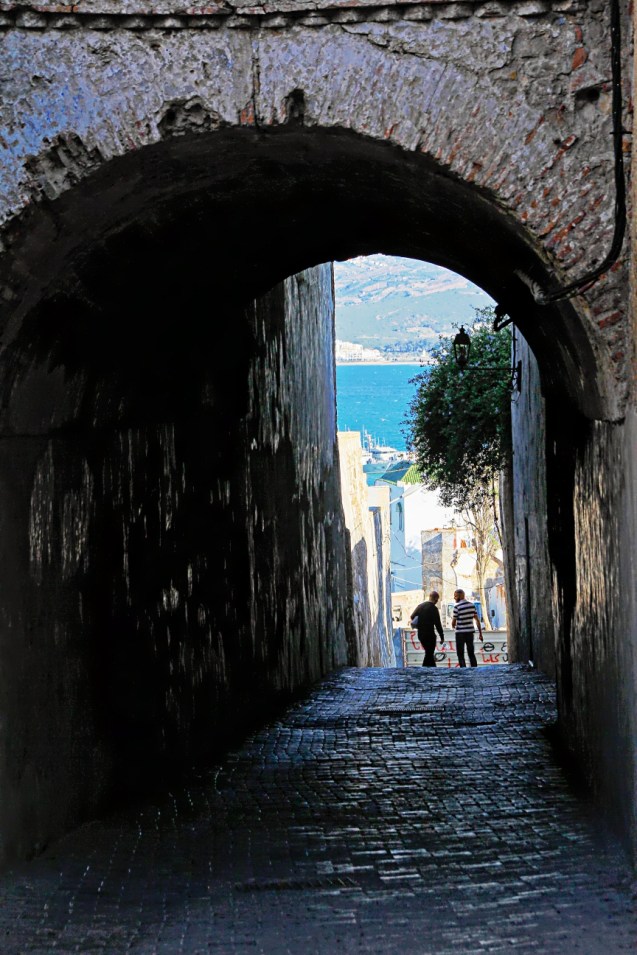 Looking through the wall to the Atlantic Ocean. Tangiers has shoreline on the Atlantic, Mediterranean and the Strait of Gibraltar