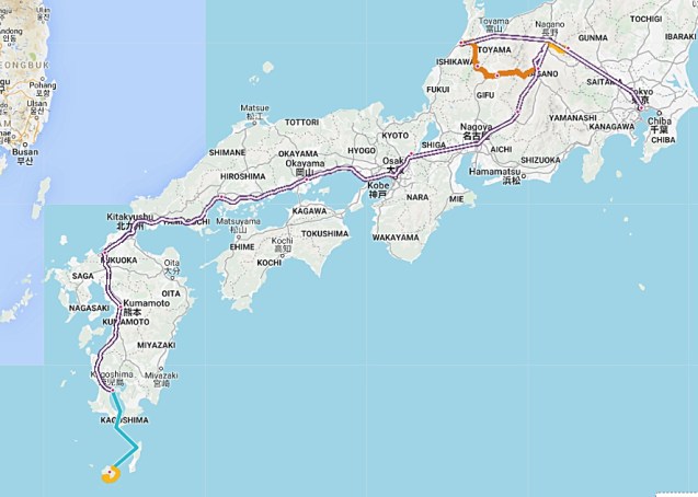 Map of our travels in Japan